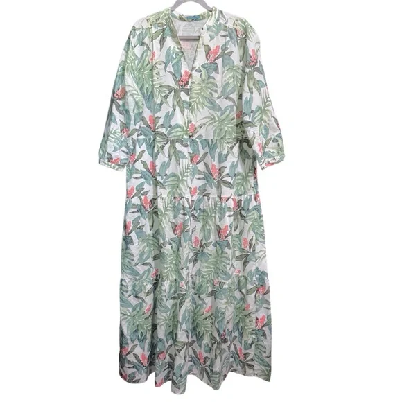 J. Mclaughlin Cunningham Palm Print Linen Blend Tiered Maxi Dress XLarge AS IS - Picture 2 of 15